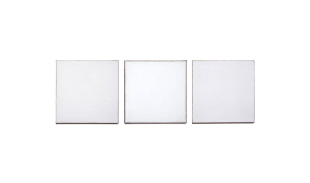 Weißstudie (reinweiß), 2015, Pigmente auf Lwd, 3 Tafeln je 35x35 | studio sul bianco (bianco puro), pigmenti su tela, 3 tavole cad. 35x35