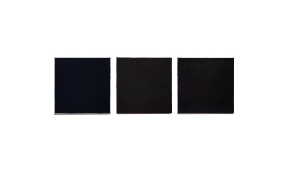 dunkle Studie, 2015, Pigmente auf Lwd, 3 Tafeln je 35x35 | studio scuro, pigmenti su tela, 3 tavole cad. 35x35