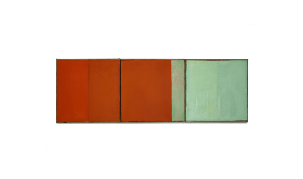 Lichtgewicht 2, 2016, Pigmente auf Lwd, 3 Tafeln je 35x35 | peso della luce 2, pigmenti su tela, 2 tavole cad. 35x35