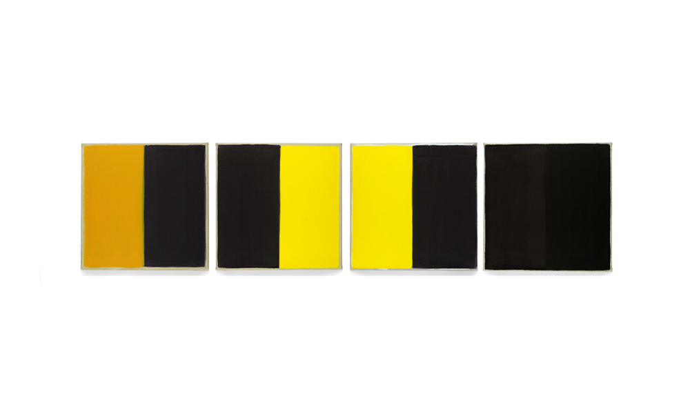 Versuch, 2014, Pigmente auf Lwd, 4 Tafeln je 35x35 | prova, pigmenti su tela, 4 tavole cad. 35x35